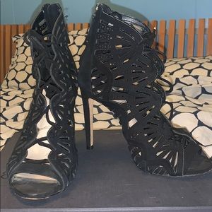 Zara black suede stiletto heel peep toe